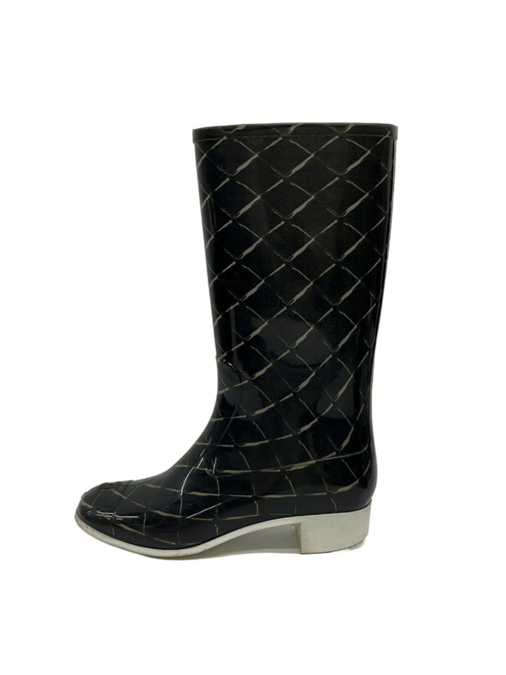 Chanel Rain Boots Black Beige CC Logo